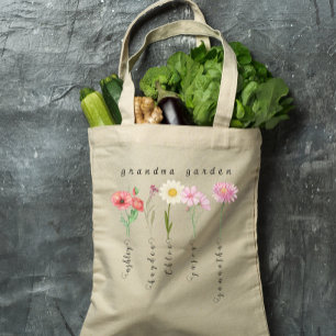 Bolsa Tote Flores de nascimento de avó personalizadas no jard
