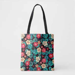 Bolsa Tote Flores de Nastúcio de Aquarela em Preto