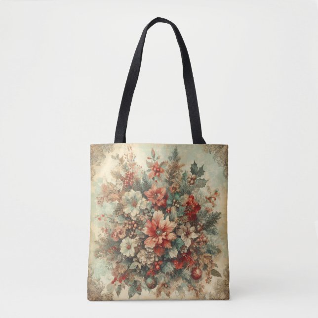 Bolsa Tote Flores de Natais vintages Elegantes (Frente)