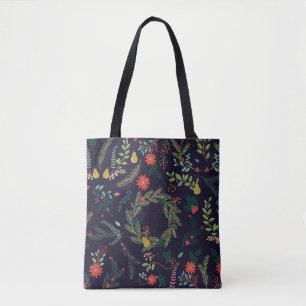 Bolsa Tote Flores de Natal desenhadas à mão: coleção de vinha