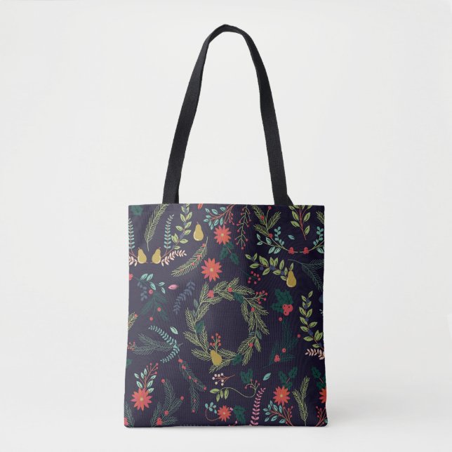 Bolsa Tote Flores de Natal desenhadas à mão: coleção de vinha (Frente)