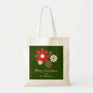 Bolsa Tote Flores de Natal Vermelhos - Nome Verde Vermelhos