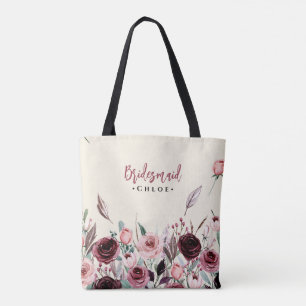 Bolsa Tote Flores de névoa e borgonha