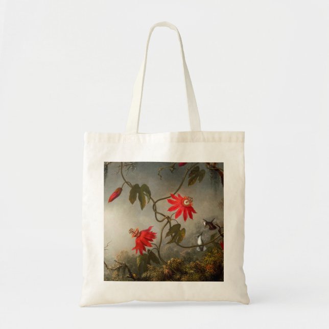 Bolsa Tote Flores de Paixão com Pássaros Hummingbird (Frente)