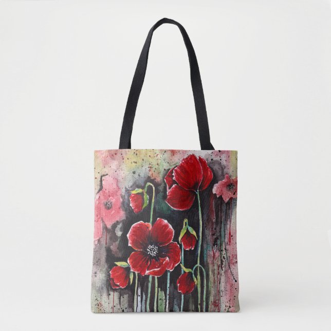 Bolsa Tote Flores De Papoila Em Aquarela (Frente)