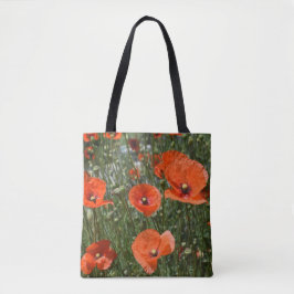 Bolsa Tote Flores de papoila vermelhas selvagens em Paphos, C