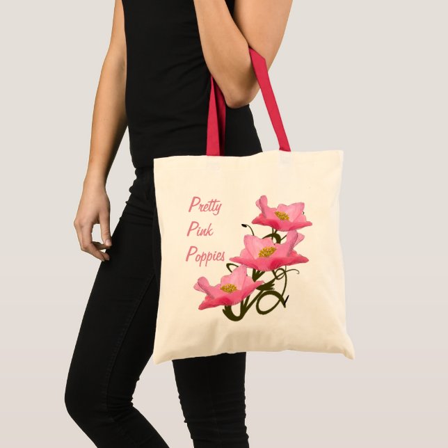 Bolsa Tote Flores de Papoula Rosa Eco-friendly Reutilizável P (Frente (produto))