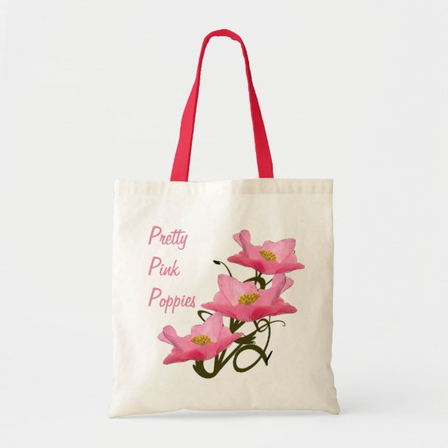 Bolsa Tote Flores de Papoula Rosa Eco-friendly Reutilizável P (Frente)
