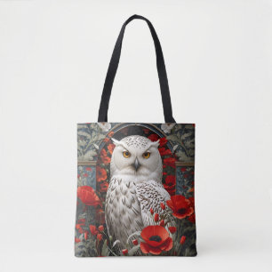 Bolsa Tote Flores de Papoula Vermelha da Coruja Snowy