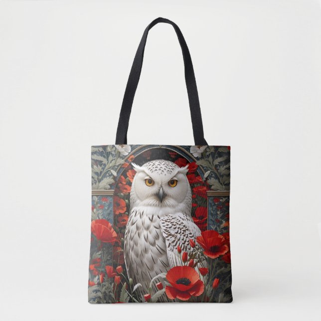 Bolsa Tote Flores de Papoula Vermelha da Coruja Snowy (Frente)