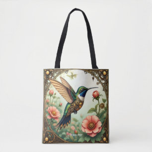 Bolsa Tote Flores de Pássaros Fantasy Cute Steampunk