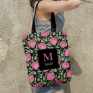 Bolsa Tote Flores de Pênia Rosa Elegante Personalizadas