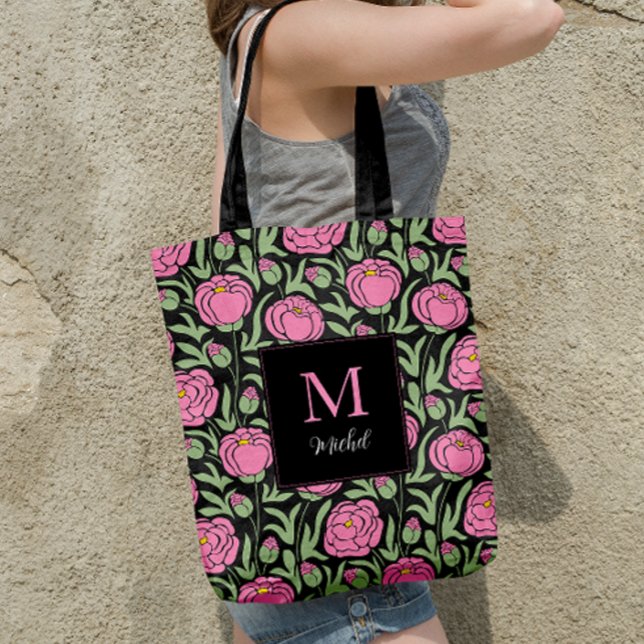 Bolsa Tote Flores de Pênia Rosa Elegante Personalizadas (Criador carregado)