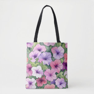 Bolsa Tote Flores de petúnia aquarela