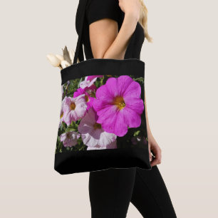 Bolsa Tote Flores De Petunia / Rosa Brilhante E Rosa Pálido /