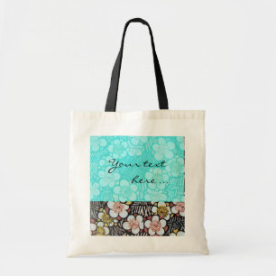 BOLSA TOTE FLORES DE PRIMAVERA AZUIS BRANCOS PRETOS