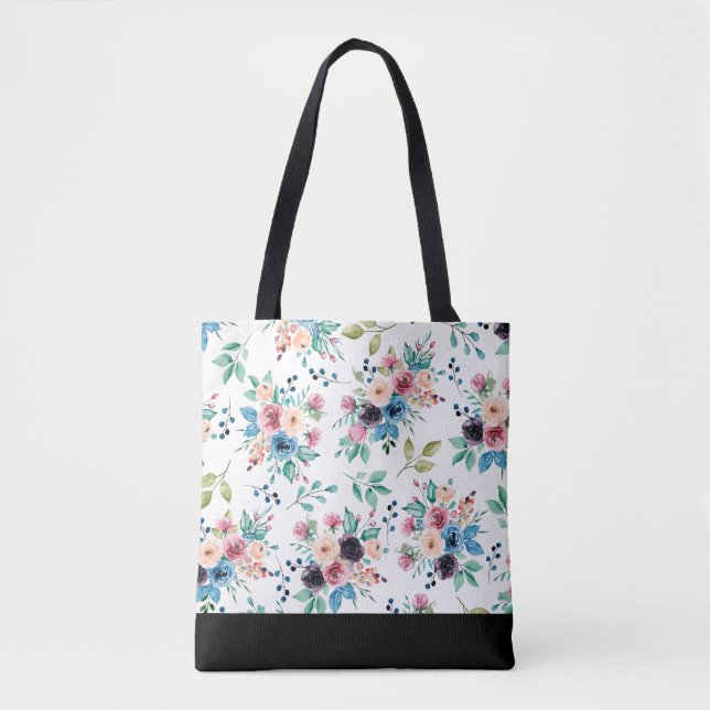 Bolsa Tote Flores de primavera coloridas Padrão (Frente)