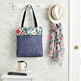 Bolsa Tote Flores de primavera e denim