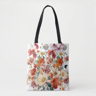 Bolsa Tote Flores de primavera em Sangue com Borboletas