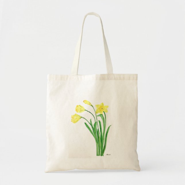 Bolsa Tote Flores de primavera floral amarelas daffodils (Frente)