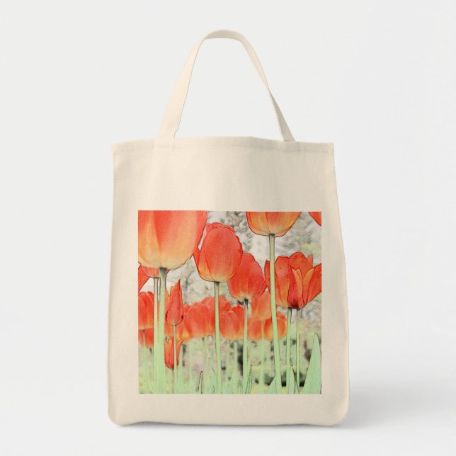Bolsa Tote flores de tulipa vermelha, estilo artístico, jardi (Frente)