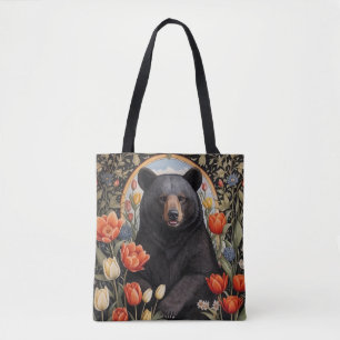 Bolsa Tote Flores de Tulipas Coloridas do Urso Negro