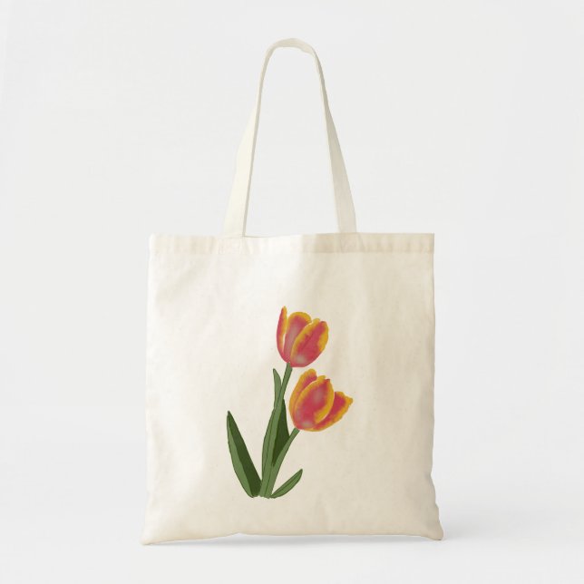 Bolsa Tote Flores de Tulipas pintadas à mão (Frente)