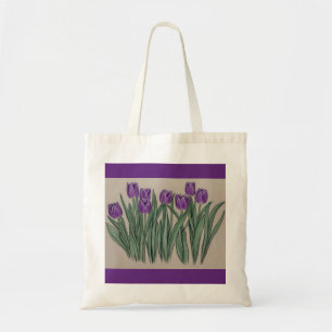 Bolsa Tote Flores De Tulipas Roxas Aquarela