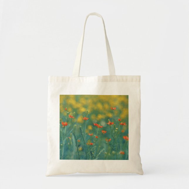 Bolsa Tote Flores De Verão (Campo Floral) (Flores Vermelhas) (Frente)