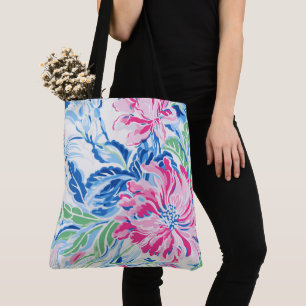 Bolsa Tote Flores de Verão, rosa e azuis