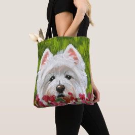 Bolsa Tote Flores de Westie e Rosa