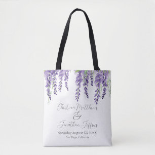Bolsa Tote Flores de Wisteria Roxo em Branco Elegante