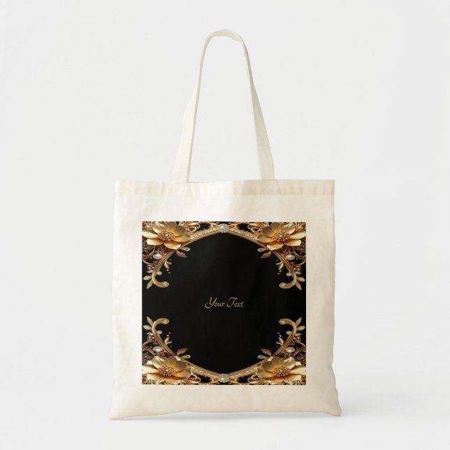 Bolsa Tote Flores Decorativas Douradas (Frente)