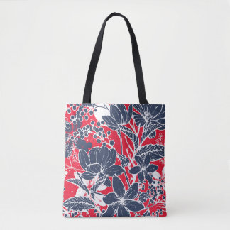 Bolsa Tote Flores Desenhadas À Mão, Padrão Elegante.