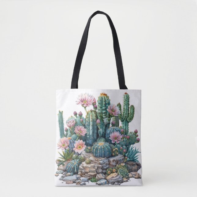 Bolsa Tote Flores do deserto de aquarelas cactos. (Frente)
