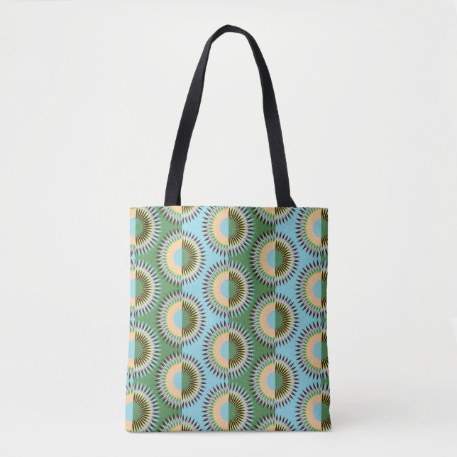 Bolsa Tote Flores dobradas: padrão retroazul-verde. (Frente)