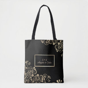Bolsa Tote Flores Douradas Chic Elegantes, Moldura