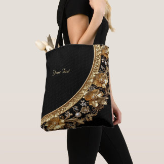Bolsa Tote Flores Douradas Ornamentadas