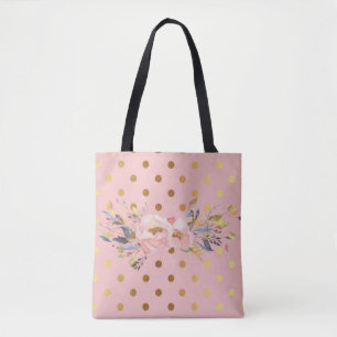 Bolsa Tote Flores Dourados das bolinhas do falso adorável