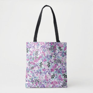 Bolsa Tote Flores e Berries Roxos: Aquarela