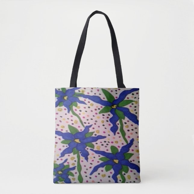 Bolsa Tote Flores e Bolinhas azuis (Frente)