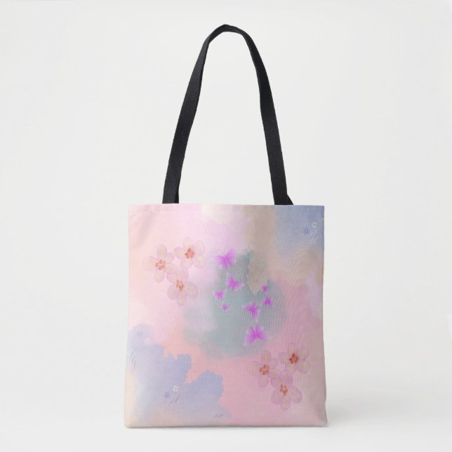 Bolsa Tote flores e borboletas aquáticas (Frente)