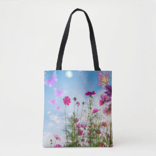 Bolsa Tote flores e borboletas de primavera