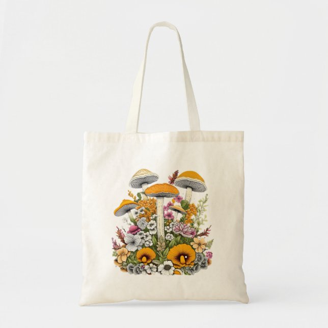 Bolsa Tote Flores E Cogumelos Bonitos (Frente)