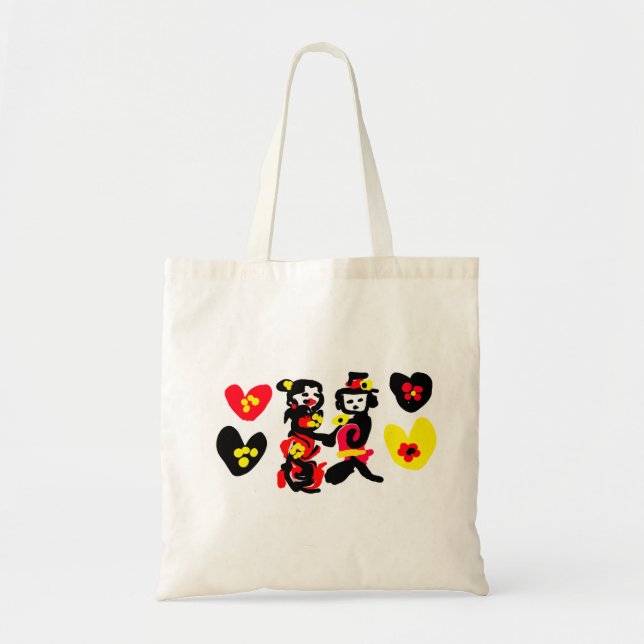 Bolsa Tote Flores e dia de São Valentim preto e vermelho (Frente)