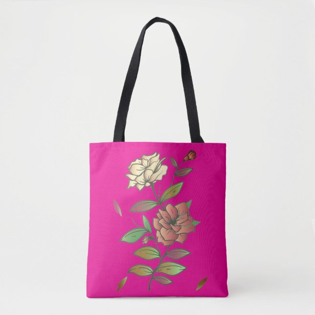 Bolsa Tote Flores e folhas elegantes. (Frente)
