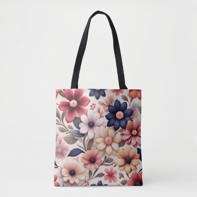 Bolsa Tote Flores e folhas em forma de fenda rosa (Frente)