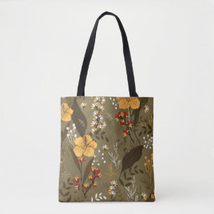 Bolsa Tote Flores e folhas tropicais, sem costura