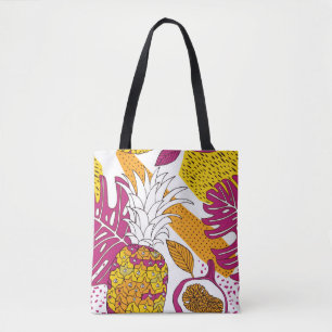 Bolsa Tote Flores e frutas tropicais, impressão exótico bri