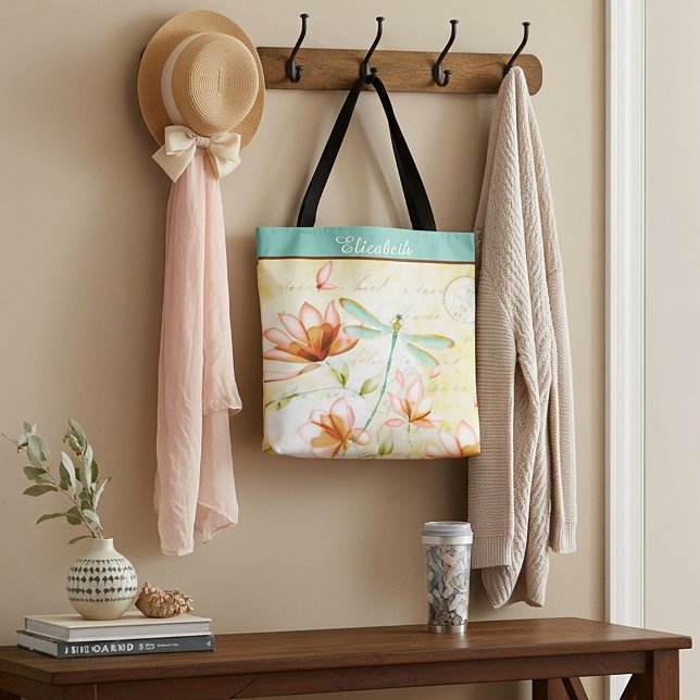 Bolsa Tote Flores e libélulas personalizadas (Criador carregado)